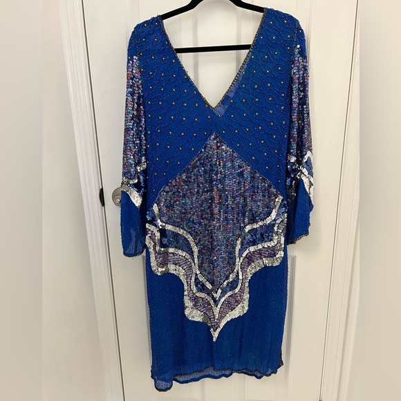 Vintage 1980s Silk and Sequin Dress, Sz M - Picture 9 of 12